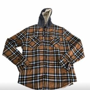 Brown Plaid Flannel Jacket with Hood